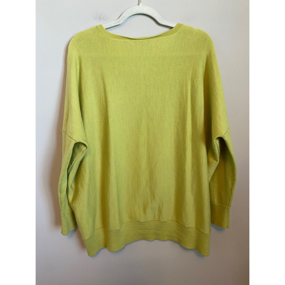 Eileen Fisher Merino Wool V-Neck Sweater Chartreuse Green Boxy High-Low Large - Picture 6 of 6